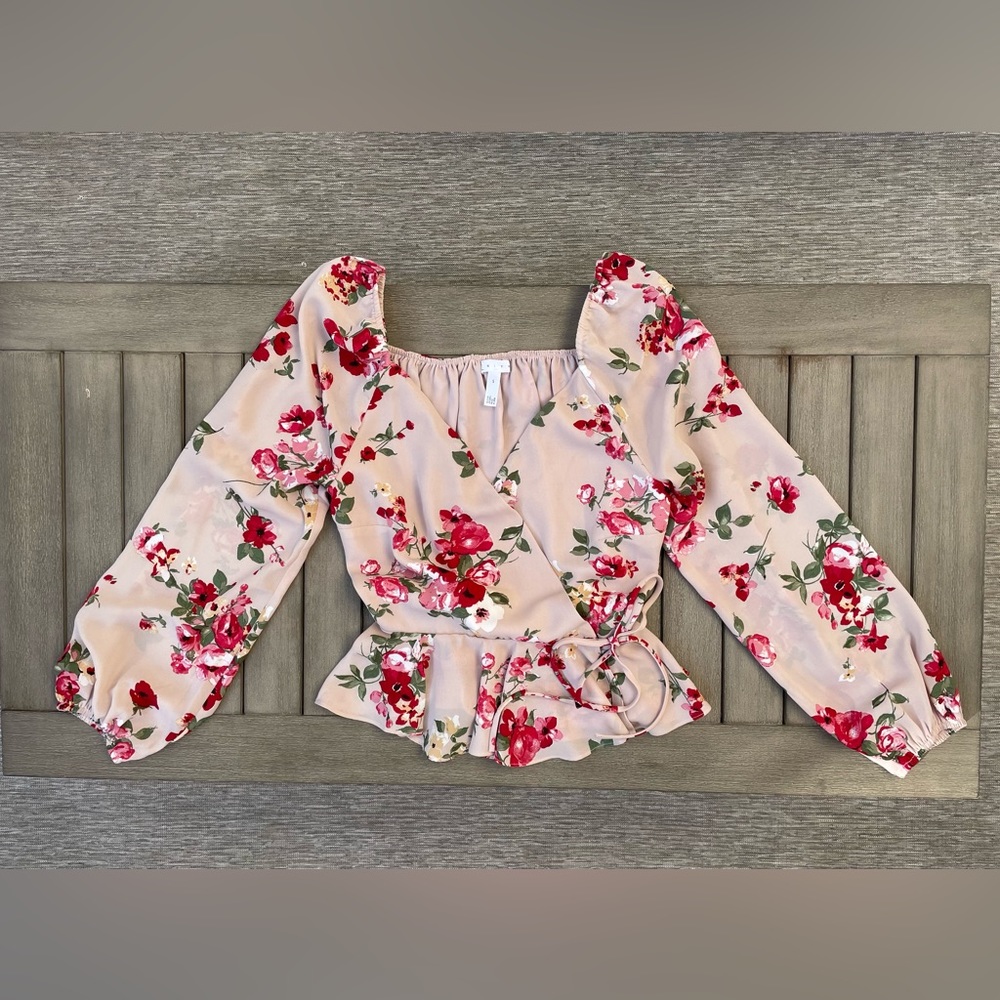 Leith / EUC Floral Print Peplum Tie Waist Hem Sz Small